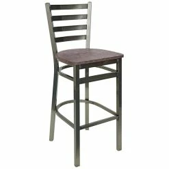 BFM Seating Lima Clear Coated Steel Ladder Back Barstool With Relic Rustic Copper Seat