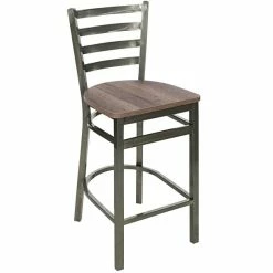 BFM Seating Lima Clear Coated Steel Counter Height Barstool With Relic Knotty Pine Seat