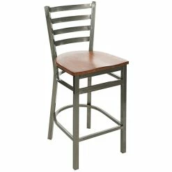 BFM Seating Lima Clear Coated Steel Counter Height Bar Stool With Autumn Ash Wooden Seat