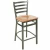 BFM Seating Lima Clear Coated Steel Counter Height Bar Stool With Natural Wooden Seat
