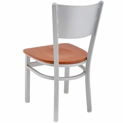 BFM Seating Axel Silver Mist Steel Side Chair With Cherry Wood Seat -Lancaster Table & Seating Shop 2314742