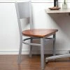 BFM Seating Axel Silver Mist Steel Side Chair With Cherry Wood Seat