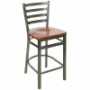 BFM Seating Lima Clear Coated Steel Counter Height Bar Stool With Cherry Wooden Seat