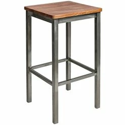 BFM Seating Trent Sand Clear Coated Steel Bar Stool With Autumn Ash Wooden Seat