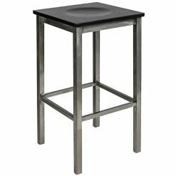 BFM Seating Trent Clear Coated Steel Bar Stool With Black Wooden Seat