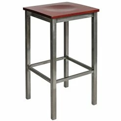 BFM Seating Trent Clear Coated Steel Bar Stool With Mahogany Wooden Seat