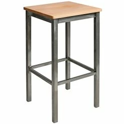 BFM Seating Trent Clear Coated Steel Bar Stool With Natural Wooden Seat