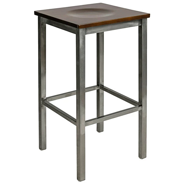 BFM Seating Trent Clear Coated Steel Bar Stool With Walnut Wooden Seat 1 BFM Seating Trent Clear Coated Steel Bar Stool With Walnut Wooden Seat
