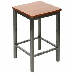 BFM Seating Trent Clear Coated Steel Counter Height Bar Stool With Cherry Wooden Seat