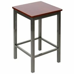 BFM Seating Trent Clear Coated Steel Counter Height Bar Stool With Mahogany Wooden Seat