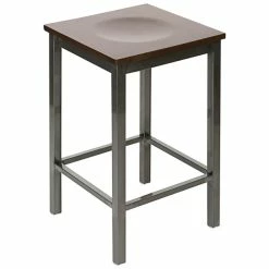 BFM Seating Trent Clear Coated Steel Counter Height Bar Stool With Walnut Wooden Seat