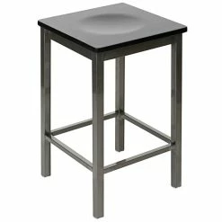 BFM Seating Trent Clear Coated Steel Counter Height Bar Stool With Black Wooden Seat