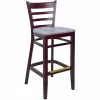 BFM Seating Berkeley Dark Mahogany Beechwood Ladder Back Barstool With Relic Chestnut Seat