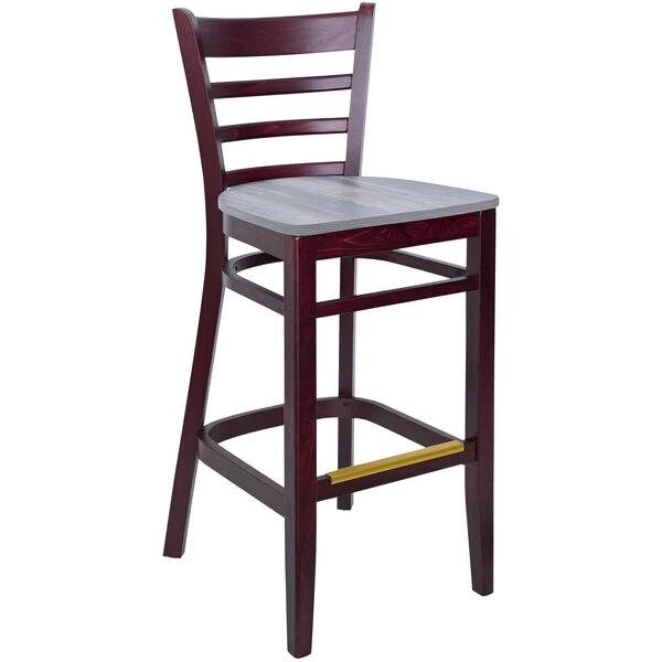 BFM Seating Berkeley Dark Mahogany Beechwood Ladder Back Barstool With Relic Chestnut Seat 1 BFM Seating Berkeley Dark Mahogany Beechwood Ladder Back Barstool With Relic Chestnut Seat