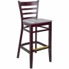 BFM Seating Berkeley Dark Mahogany Beechwood Ladder Back Barstool With Relic Farmhouse Seat
