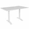 BFM Seating Bali 32" X 48" White Powder Coated Aluminum Outdoor / Indoor Dining Height Table With Square Cast Iron Base And Umbrella Hole