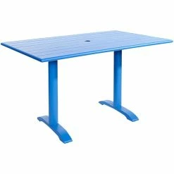 BFM Seating Bali 32" X 48" Berry Powder Coated Aluminum Outdoor / Indoor Dining Height Table With Square Cast Iron Base And Umbrella Hole