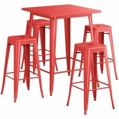 LT&S Alloy Series Lancaster Table & Seating Alloy Series 32" X 32" Red Outdoor Bar Height Table With Four Barstools -Lancaster Table & Seating Shop 2320774