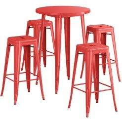LT&S Alloy Series Lancaster Table & Seating Alloy Series 30" Round Red Outdoor Bar Height Table With Four Barstools -Lancaster Table & Seating Shop 2320776