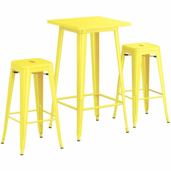 LT&S Alloy Series Lancaster Table & Seating Alloy Series 24" X 24" Yellow Outdoor Bar Height Table With Two Barstools 2 LT&S Alloy Series Lancaster Table & Seating Alloy Series 24" X 24" Yellow Outdoor Bar Height Table With Two Barstools - Image 2