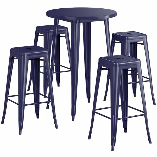 LT&S Alloy Series Lancaster Table & Seating Alloy Series 30" Round Navy Outdoor Bar Height Table With Four Barstools 2 LT&S Alloy Series Lancaster Table & Seating Alloy Series 30" Round Navy Outdoor Bar Height Table With Four Barstools - Image 2