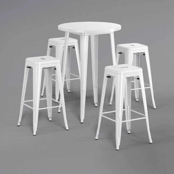 LT&S Alloy Series Lancaster Table & Seating Alloy Series 30" Round White Outdoor Bar Height Table With Four Barstools 2 LT&S Alloy Series Lancaster Table & Seating Alloy Series 30" Round White Outdoor Bar Height Table With Four Barstools - Image 2