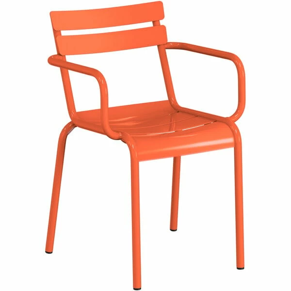 Lancaster Table & Seating 32" X 48" Orange Powder-Coated Aluminum Standard Height Outdoor Table With Umbrella Hole And 4 Arm Chairs 3 Lancaster Table & Seating 32" X 48" Orange Powder-Coated Aluminum Standard Height Outdoor Table With Umbrella Hole And 4 Arm Chairs - Image 3