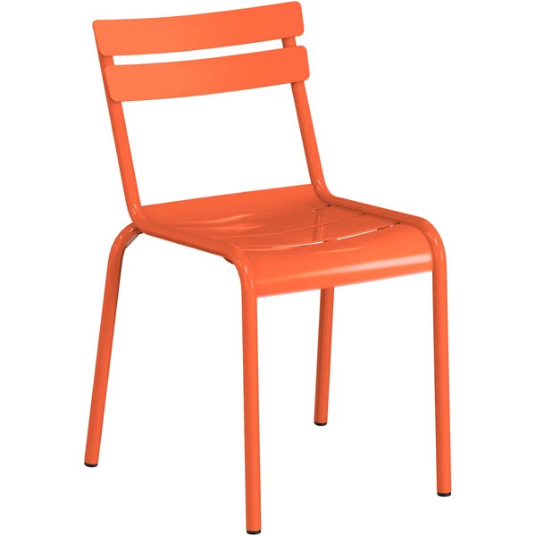 Lancaster Table & Seating 32" X 60" Orange Powder-Coated Aluminum Standard Height Outdoor Table With Umbrella Hole And 6 Side Chairs 3 Lancaster Table & Seating 32" X 60" Orange Powder-Coated Aluminum Standard Height Outdoor Table With Umbrella Hole And 6 Side Chairs - Image 3