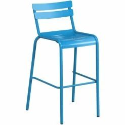 Lancaster Table & Seating 32" X 32" Blue Powder-Coated Aluminum Bar Height Outdoor Table With Umbrella Hole And 4 Barstools -Lancaster Table & Seating Shop 2342571