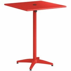 Lancaster Table & Seating 32" X 32" Red Powder-Coated Aluminum Bar Height Outdoor Table With Umbrella Hole And 4 Barstools -Lancaster Table & Seating Shop 2342591