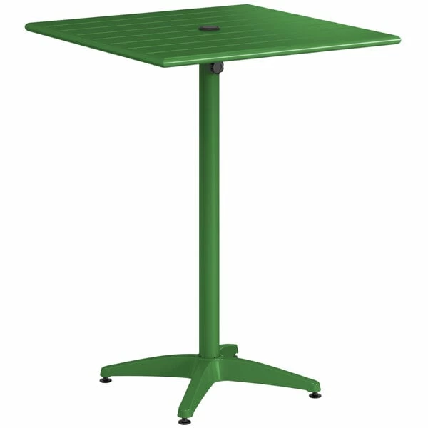 Lancaster Table & Seating 32" X 32" Green Powder-Coated Aluminum Bar Height Outdoor Table With Umbrella Hole And 4 Barstools 4 Lancaster Table & Seating 32" X 32" Green Powder-Coated Aluminum Bar Height Outdoor Table With Umbrella Hole And 4 Barstools - Image 4