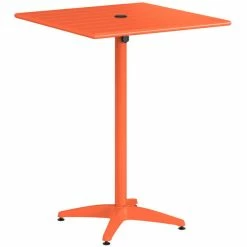 Lancaster Table & Seating 32" X 32" Orange Powder-Coated Aluminum Bar Height Outdoor Table With Umbrella Hole And 4 Barstools -Lancaster Table & Seating Shop 2342597
