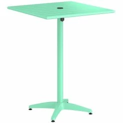 Lancaster Table & Seating 32" X 32" Seafoam Powder-Coated Aluminum Bar Height Outdoor Table With Umbrella Hole And 4 Barstools -Lancaster Table & Seating Shop 2342599