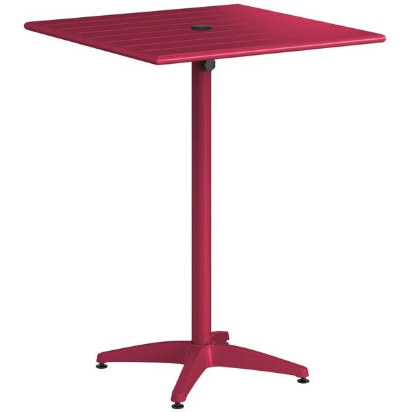 Lancaster Table & Seating 32" X 32" Sangria Powder-Coated Aluminum Bar Height Outdoor Table With Umbrella Hole And 4 Barstools 4 Lancaster Table & Seating 32" X 32" Sangria Powder-Coated Aluminum Bar Height Outdoor Table With Umbrella Hole And 4 Barstools - Image 4