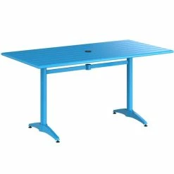 Lancaster Table & Seating 32" X 60" Blue Powder-Coated Aluminum Dining Height Outdoor Table With Umbrella Hole And 4 Arm Chairs 8 Lancaster Table & Seating 32" X 60" Blue Powder-Coated Aluminum Dining Height Outdoor Table With Umbrella Hole And 4 Arm Chairs -Lancaster Table & Seating Shop 2342605