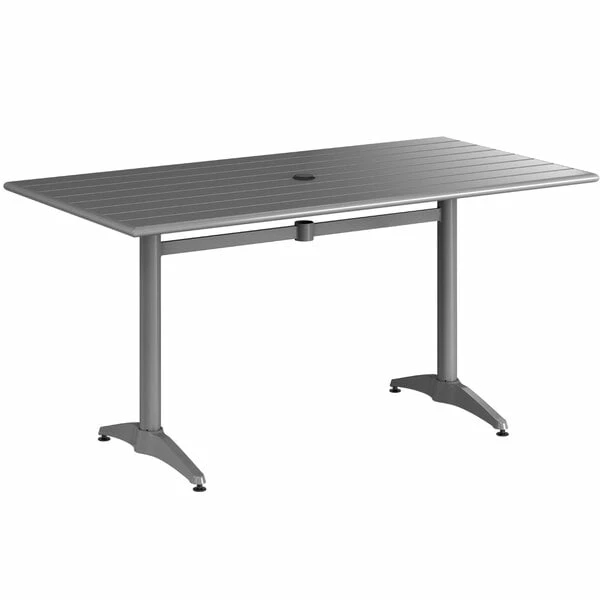 Lancaster Table & Seating 32" X 60" Matte Gray Powder-Coated Aluminum Dining Height Outdoor Table With Umbrella Hole And 6 Side Chairs 4 Lancaster Table & Seating 32" X 60" Matte Gray Powder-Coated Aluminum Dining Height Outdoor Table With Umbrella Hole And 6 Side Chairs - Image 4