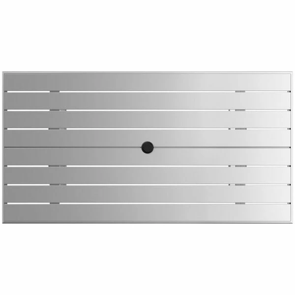 Lancaster Table & Seating 32" X 60" Silver Powder-Coated Aluminum Dining Height Outdoor Table With Umbrella Hole And 4 Side Chairs 5 Lancaster Table & Seating 32" X 60" Silver Powder-Coated Aluminum Dining Height Outdoor Table With Umbrella Hole And 4 Side Chairs - Image 5