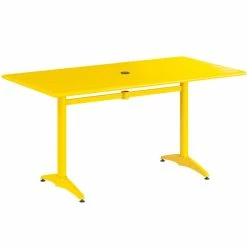 Lancaster Table & Seating 32" X 60" Yellow Powder-Coated Aluminum Standard Height Outdoor Table With Umbrella Hole And 4 Arm Chairs -Lancaster Table & Seating Shop 2342665