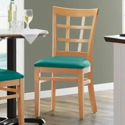 Lancaster Table & Seating Natural Wooden Window Back Chair With 2 1/2" Green Padded Seat