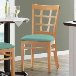 Lancaster Table & Seating Natural Finish Wooden Window Back Chair With Seafoam Padded Seat