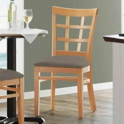 Lancaster Table & Seating Natural Finish Wooden Window Back Chair With Taupe Padded Seat