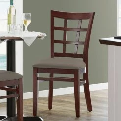 Lancaster Table & Seating Mahogany Finish Wooden Window Back Chair With Taupe Padded Seat