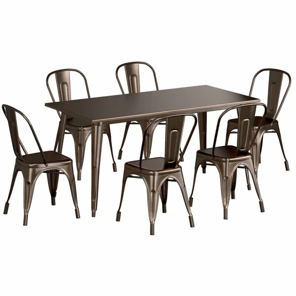 LT&S Alloy Series Lancaster Table & Seating Alloy Series 63" X 32" Copper Dining Height Outdoor Table With 6 Industrial Cafe Chairs 2 LT&S Alloy Series Lancaster Table & Seating Alloy Series 63" X 32" Copper Dining Height Outdoor Table With 6 Industrial Cafe Chairs - Image 2
