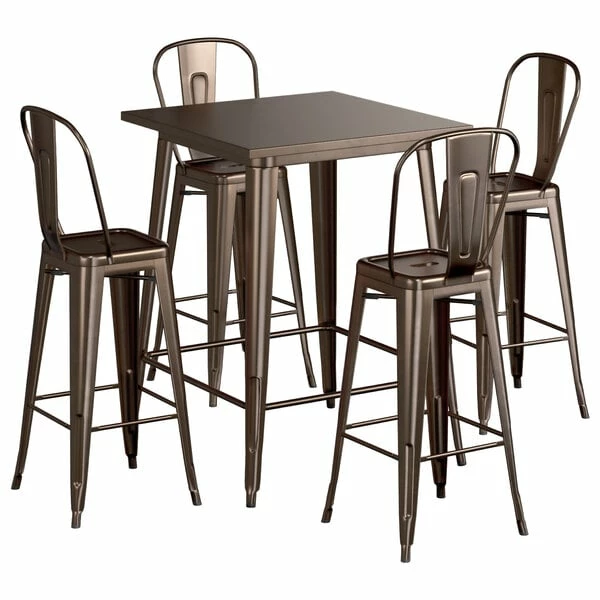 LT&S Alloy Series Lancaster Table & Seating Alloy Series 32" X 32" Copper Outdoor Bar Height Table With 4 Metal Cafe Bar Stools 2 LT&S Alloy Series Lancaster Table & Seating Alloy Series 32" X 32" Copper Outdoor Bar Height Table With 4 Metal Cafe Bar Stools - Image 2