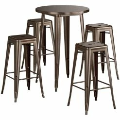 LT&S Alloy Series Lancaster Table & Seating Alloy Series 30" Round Copper Outdoor Bar Height Table With Four Barstools -Lancaster Table & Seating Shop 2355408