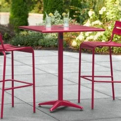 Lancaster Table & Seating 32" X 32" Sangria Powder-Coated Aluminum Bar Height Outdoor Table With Umbrella Hole