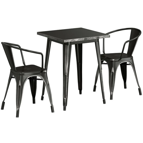 LT&S Alloy Series Lancaster Table & Seating Alloy Series 24" X 24" Distressed Black Dining Height Outdoor Table With 2 Arm Chairs 2 LT&S Alloy Series Lancaster Table & Seating Alloy Series 24" X 24" Distressed Black Dining Height Outdoor Table With 2 Arm Chairs - Image 2