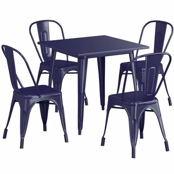 LT&S Alloy Series Lancaster Table & Seating Alloy Series 32" X 32" Navy Dining Height Outdoor Table With 4 Industrial Cafe Chairs 2 LT&S Alloy Series Lancaster Table & Seating Alloy Series 32" X 32" Navy Dining Height Outdoor Table With 4 Industrial Cafe Chairs - Image 2