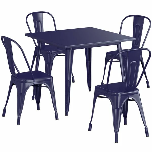 LT&S Alloy Series Lancaster Table & Seating Alloy Series 36" X 36" Navy Dining Height Outdoor Table With 4 Industrial Cafe Chairs 2 LT&S Alloy Series Lancaster Table & Seating Alloy Series 36" X 36" Navy Dining Height Outdoor Table With 4 Industrial Cafe Chairs - Image 2
