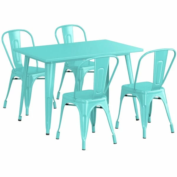 LT&S Alloy Series Lancaster Table & Seating Alloy Series 48" X 30" Seafoam Dining Height Outdoor Table With 4 Industrial Cafe Chairs 2 LT&S Alloy Series Lancaster Table & Seating Alloy Series 48" X 30" Seafoam Dining Height Outdoor Table With 4 Industrial Cafe Chairs - Image 2